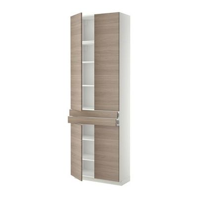 МЕТОД / ФОРВАРА Высокий шкаф+полки/2 ящика/4 дверцы - Брокхульт под грецкий орех светло-серый, белый МЕТОД / ФОРВАРА Высокий шкаф+полки/2 ящика/4 дверцы - Брокхульт под грецкий орех светло-серый, белый