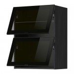 МЕТОД Навесн горизонтал шкаф/2 зерк дверц - под дерево черный, Ютис дымчатое стекло/черный, 60x80 см