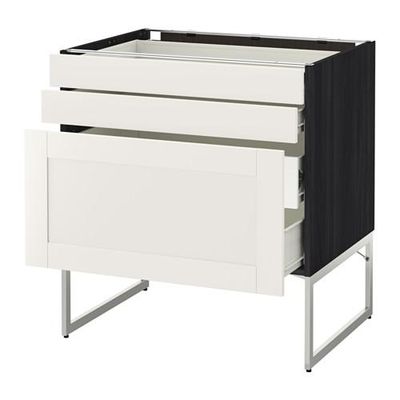 МЕТОД / ФОРВАРА Напольн шкаф 3фронт пнл/2низ/2ср ящ - 80x60x60 см, Сэведаль белый, под дерево черный МЕТОД / ФОРВАРА Напольн шкаф 3фронт пнл/2низ/2ср ящ - 80x60x60 см, Сэведаль белый, под дерево черный