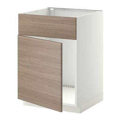МЕТОД Напольный шкаф п-мойку с дв/фр пнл - Брокхульт под грецкий орех светло-серый, белый