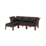 ÄPPLARÖ 3-местный модульный диван, садовый с табуретом для ног коричневая морилка/Холло черный