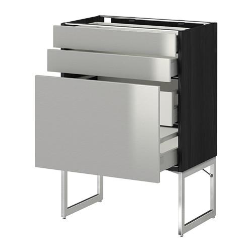 МЕТОД / МАКСИМЕРА Напольн шкаф 3фронт пнл/2низ/2ср ящ - под дерево черный, Гревста нержавеющ сталь, 60x37x60 см МЕТОД / МАКСИМЕРА Напольн шкаф 3фронт пнл/2низ/2ср ящ - под дерево черный, Гревста нержавеющ сталь, 60x37x60 см