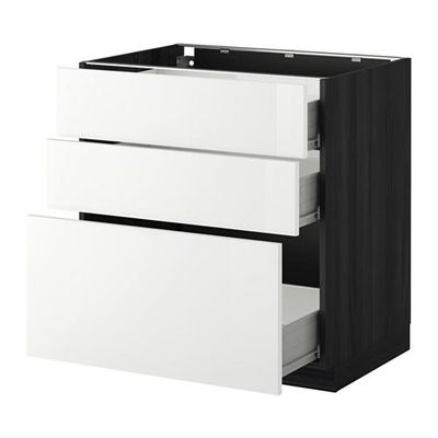 МЕТОД / ФОРВАРА Напольный шкаф с 3 ящиками - 80x60 см, Рингульт глянцевый белый, под дерево черный МЕТОД / ФОРВАРА Напольный шкаф с 3 ящиками - 80x60 см, Рингульт глянцевый белый, под дерево черный