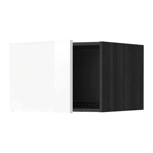 МЕТОД Верх шкаф на холодильн/морозильн - под дерево черный, Рингульт глянцевый белый, 60x40 см