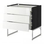 МЕТОД / МАКСИМЕРА Напольн шкаф 3фронт пнл/2низ/2ср ящ - под дерево черный, Рингульт глянцевый белый, 80x60x60 см