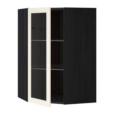 МЕТОД Углов навесн шк с полками/сткл дв - 68x100 см, Хитарп белый с оттенком, под дерево черный МЕТОД Углов навесн шк с полками/сткл дв - 68x100 см, Хитарп белый с оттенком, под дерево черный