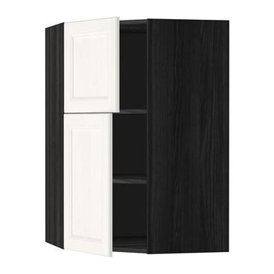 МЕТОД Угловой навесной шкаф+полки/2дверцы - Лаксарби белый, под дерево черный