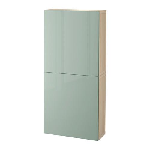 БЕСТО Навесной шкаф с 2 дверями - под беленый дуб/Сельсвикен глянцевый/светло-зеленый
