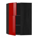 МЕТОД Угловой навесной шкаф+полки/2дверцы - Рингульт глянцевый красный, под дерево черный МЕТОД Угловой навесной шкаф+полки/2дверцы - Рингульт глянцевый красный, под дерево черный