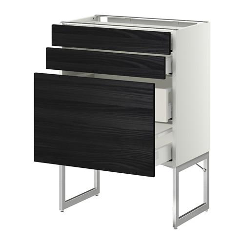МЕТОД / МАКСИМЕРА Напольн шкаф 3фронт пнл/2низ/2ср ящ - белый, Тингсрид под дерево черный, 60x37x60 см МЕТОД / МАКСИМЕРА Напольн шкаф 3фронт пнл/2низ/2ср ящ - белый, Тингсрид под дерево черный, 60x37x60 см
