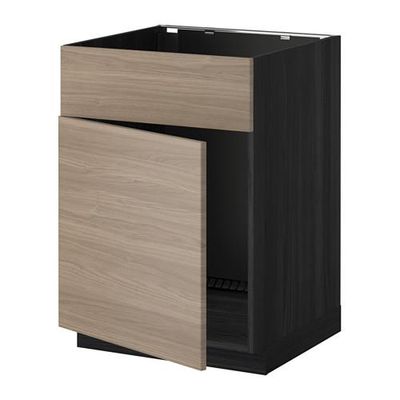 МЕТОД Напольный шкаф п-мойку с дв/фр пнл - Брокхульт под грецкий орех светло-серый, под дерево черный