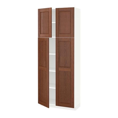 МЕТОД Высокий шкаф с полками/4 дверцы - белый, Филипстад коричневый, 80x37x200 см