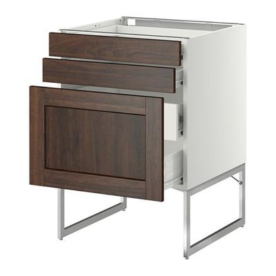 МЕТОД / ФОРВАРА Напольн шкаф 3фронт пнл/2низ/2ср ящ - 60x60x60 см, Эдсерум под дерево коричневый, белый МЕТОД / ФОРВАРА Напольн шкаф 3фронт пнл/2низ/2ср ящ - 60x60x60 см, Эдсерум под дерево коричневый, белый