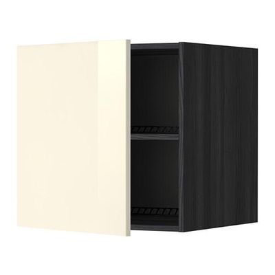 МЕТОД Верх шкаф на холодильн/морозильн - 60x60 см, Рингульт глянцевый кремовый, под дерево черный