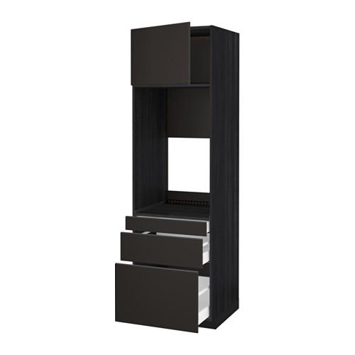 МЕТОД / МАКСИМЕРА Выс шкаф д/двойн духовки/3ящ/дверца - под дерево черный, Кунгсбакка антрацит, 60x60x200 см МЕТОД / МАКСИМЕРА Выс шкаф д/двойн духовки/3ящ/дверца - под дерево черный, Кунгсбакка антрацит, 60x60x200 см