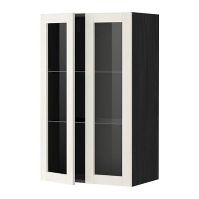 МЕТОД Навесной шкаф с полками/2 стекл дв - 60x100 см, Росдаль белый ясень, под дерево черный