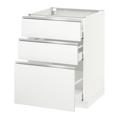 МЕТОД / МАКСИМЕРА Напольный шкаф с 3 ящиками - 60x60 см, Нодста белый/алюминий, белый МЕТОД / МАКСИМЕРА Напольный шкаф с 3 ящиками - 60x60 см, Нодста белый/алюминий, белый