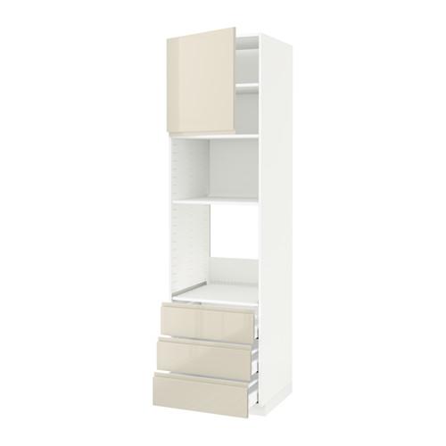 МЕТОД / МАКСИМЕРА Высок шкаф д/духовки/СВЧ/дверца/3ящ - белый, Воксторп глянцевый светло-бежевый, 60x60x220 см МЕТОД / МАКСИМЕРА Высок шкаф д/духовки/СВЧ/дверца/3ящ - белый, Воксторп глянцевый светло-бежевый, 60x60x220 см