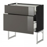 МЕТОД / МАКСИМЕРА Напольн шкаф 2фронт пнл/2низ/1вс ящ - под дерево черный, Рингульт глянцевый серый, 80x37x60 см