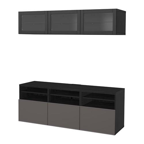 БЕСТО Шкаф для ТВ, комбин/стеклян дверцы - черно-коричневый Грундсвикен/темно-серый прозрачное стекло, направляющие ящика, плавно закр БЕСТО Шкаф для ТВ, комбин/стеклян дверцы - черно-коричневый Грундсвикен/темно-серый прозрачное стекло, направляющие ящика, плавно закр