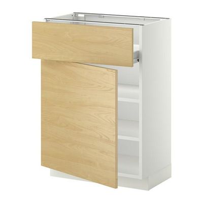 МЕТОД / ФОРВАРА Напольн шкаф с полкой/ящиком/дверью - белый, Тингсрид под березу, 60x37 см