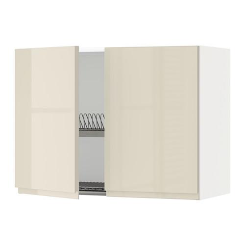 METOD навесной шкаф с посуд суш/2 дврц белый/Воксторп глянцевый светло-бежевый 80x60 см