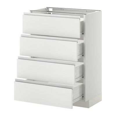 МЕТОД / ФОРВАРА Напольн шкаф 4 фронт панели/4 ящика - 60x37 см, Нодста белый/алюминий, белый МЕТОД / ФОРВАРА Напольн шкаф 4 фронт панели/4 ящика - 60x37 см, Нодста белый/алюминий, белый