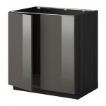 МЕТОД Напольн шкаф д раковины+2 двери - Рингульт глянцевый серый, под дерево черный МЕТОД Напольн шкаф д раковины+2 двери - Рингульт глянцевый серый, под дерево черный