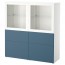 БЕСТО Комбинация д/хранения+стекл дверц - белый Вальвикен/темно-синий прозрачное стекло, направляющие ящика, плавно закр