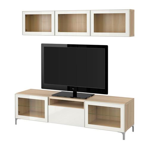 БЕСТО Шкаф для ТВ, комбин/стеклян дверцы - под беленый дуб/Сельсвикен глянцевый/белый прозрачное стекло, направляющие ящика,нажимные БЕСТО Шкаф для ТВ, комбин/стеклян дверцы - под беленый дуб/Сельсвикен глянцевый/белый прозрачное стекло, направляющие ящика,нажимные