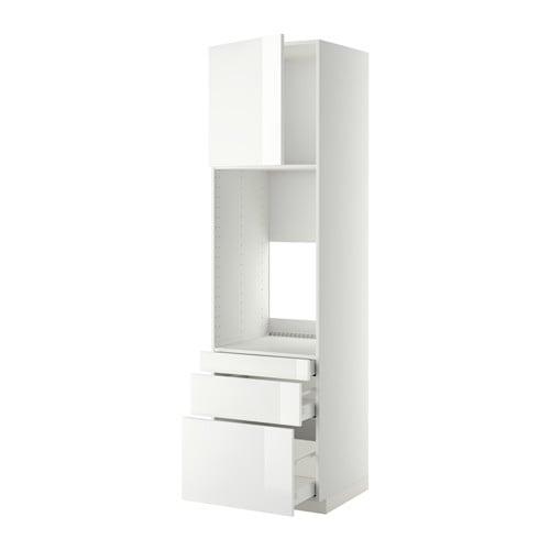 МЕТОД / МАКСИМЕРА Выс шкаф д/двойн духовки/3ящ/дверца - белый, Рингульт глянцевый белый, 60x60x220 см