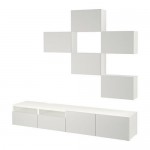 БЕСТО Шкаф для ТВ, комбинация - белый/Лаппвикен светло-серый, направляющие ящика, плавно закр