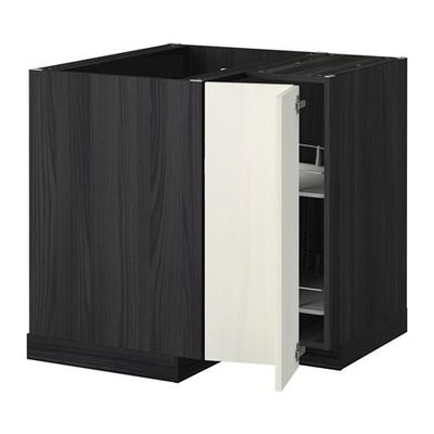 МЕТОД Угл напольн шкаф с вращающ секц - Росдаль белый ясень, под дерево черный МЕТОД Угл напольн шкаф с вращающ секц - Росдаль белый ясень, под дерево черный