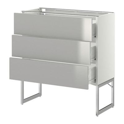 МЕТОД / ФОРВАРА Нплн шк 3 фрнт/3 средн ящика - 80x37x60 см, Гревста нержавеющ сталь, белый МЕТОД / ФОРВАРА Нплн шк 3 фрнт/3 средн ящика - 80x37x60 см, Гревста нержавеющ сталь, белый
