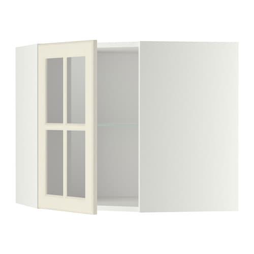 МЕТОД Углов навесн шк с полками/сткл дв - белый, Будбин белый с оттенком, 68x60 см