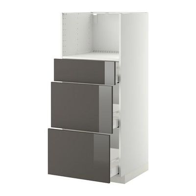 МЕТОД / МАКСИМЕРА Высокий шкаф д/СВЧ с 3 ящиками - Рингульт глянцевый серый, белый