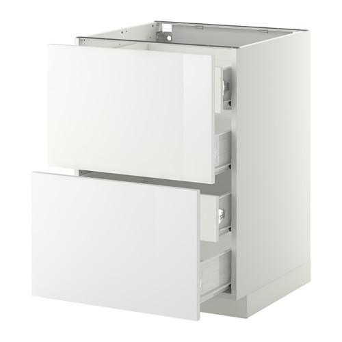 МЕТОД / ФОРВАРА Напольн шкаф 2 фронт пнл/4 средн ящ - белый, Рингульт глянцевый белый, 60x60 см