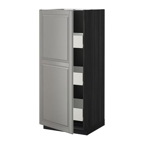 МЕТОД / ФОРВАРА Высокий шкаф с ящиками - Будбин серый, под дерево черный МЕТОД / ФОРВАРА Высокий шкаф с ящиками - Будбин серый, под дерево черный