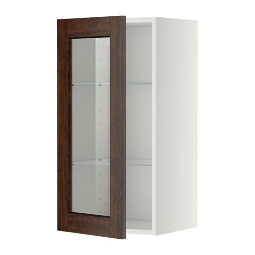 МЕТОД Навесной шкаф с полками/стекл дв - белый, Эдсерум под дерево коричневый, 40x80 см МЕТОД Навесной шкаф с полками/стекл дв - белый, Эдсерум под дерево коричневый, 40x80 см