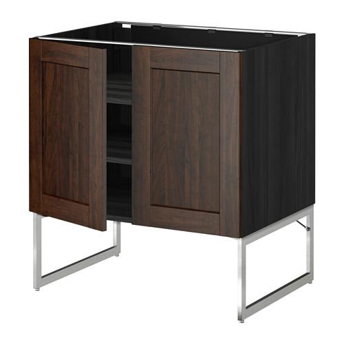 МЕТОД Напол шкаф с полками/2двери - под дерево черный, Эдсерум под дерево коричневый, 80x60x60 см