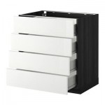МЕТОД / ФОРВАРА Напольн шкаф 4 фронт панели/4 ящика - 80x60 см, Рингульт глянцевый белый, под дерево черный