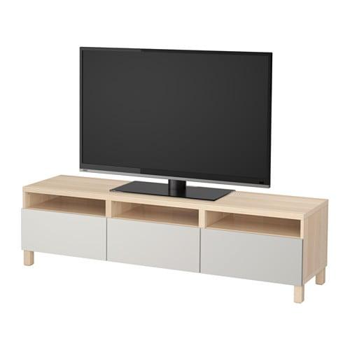 БЕСТО Тумба д/ТВ с ящиками - под беленый дуб/Лаппвикен светло-серый, направляющие ящика,нажимные БЕСТО Тумба д/ТВ с ящиками - под беленый дуб/Лаппвикен светло-серый, направляющие ящика,нажимные