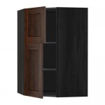 МЕТОД Угловой навесной шкаф+полки/2дверцы - под дерево черный, Эдсерум под дерево коричневый