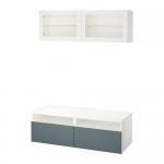 БЕСТО Шкаф для ТВ, комбин/стеклян дверцы - белый/Вальвикен серо-бирюзовый, прозрачное стекло, направляющие ящика, плавно закр БЕСТО Шкаф для ТВ, комбин/стеклян дверцы - белый/Вальвикен серо-бирюзовый, прозрачное стекло, направляющие ящика, плавно закр