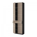 МЕТОД / ФОРВАРА Высокий шкаф+полки/2 ящика/4 дверцы - Брокхульт под грецкий орех светло-серый, под дерево черный МЕТОД / ФОРВАРА Высокий шкаф+полки/2 ящика/4 дверцы - Брокхульт под грецкий орех светло-серый, под дерево черный