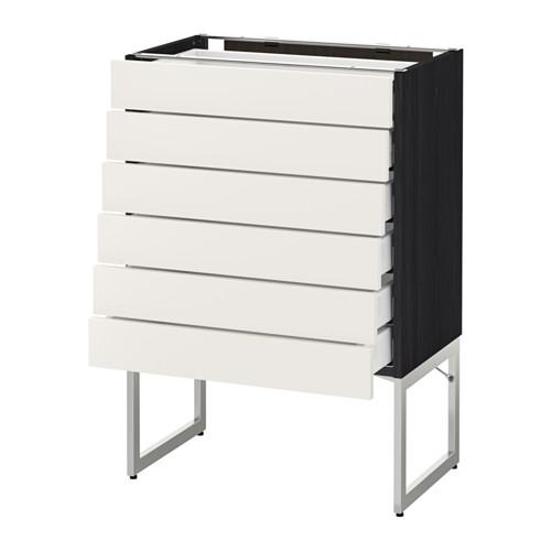 МЕТОД / МАКСИМЕРА Напольн шкаф 6фронт пнл/6 низ ящ - под дерево черный, Сэведаль белый, 60x37x60 см