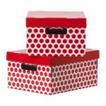 ПИНГЛА Коробка с крышкой - красный, 28x37x18 см