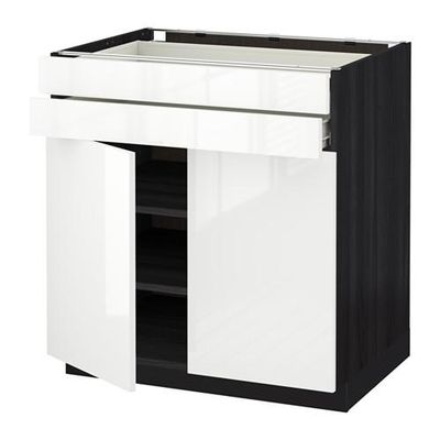 МЕТОД / ФОРВАРА Напольный шкаф/2дверцы/2ящика - Рингульт глянцевый белый, под дерево черный МЕТОД / ФОРВАРА Напольный шкаф/2дверцы/2ящика - Рингульт глянцевый белый, под дерево черный