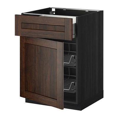 МЕТОД / ФОРВАРА Напольн шкаф с пров корз/ящ/дверью - 60x60 см, Эдсерум под дерево коричневый, под дерево черный