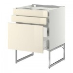 МЕТОД / ФОРВАРА Напольн шкаф 3фронт пнл/2низ/2ср ящ - 60x60x60 см, Рингульт глянцевый кремовый, белый